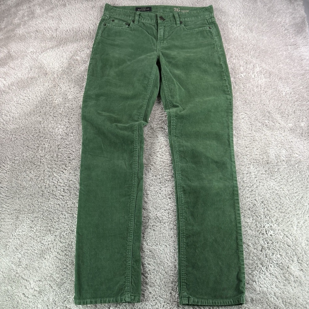 J. Crew Womens Green Corduroy Vintage Matchstick Stretch Skinny Leg Pants Sz 26R